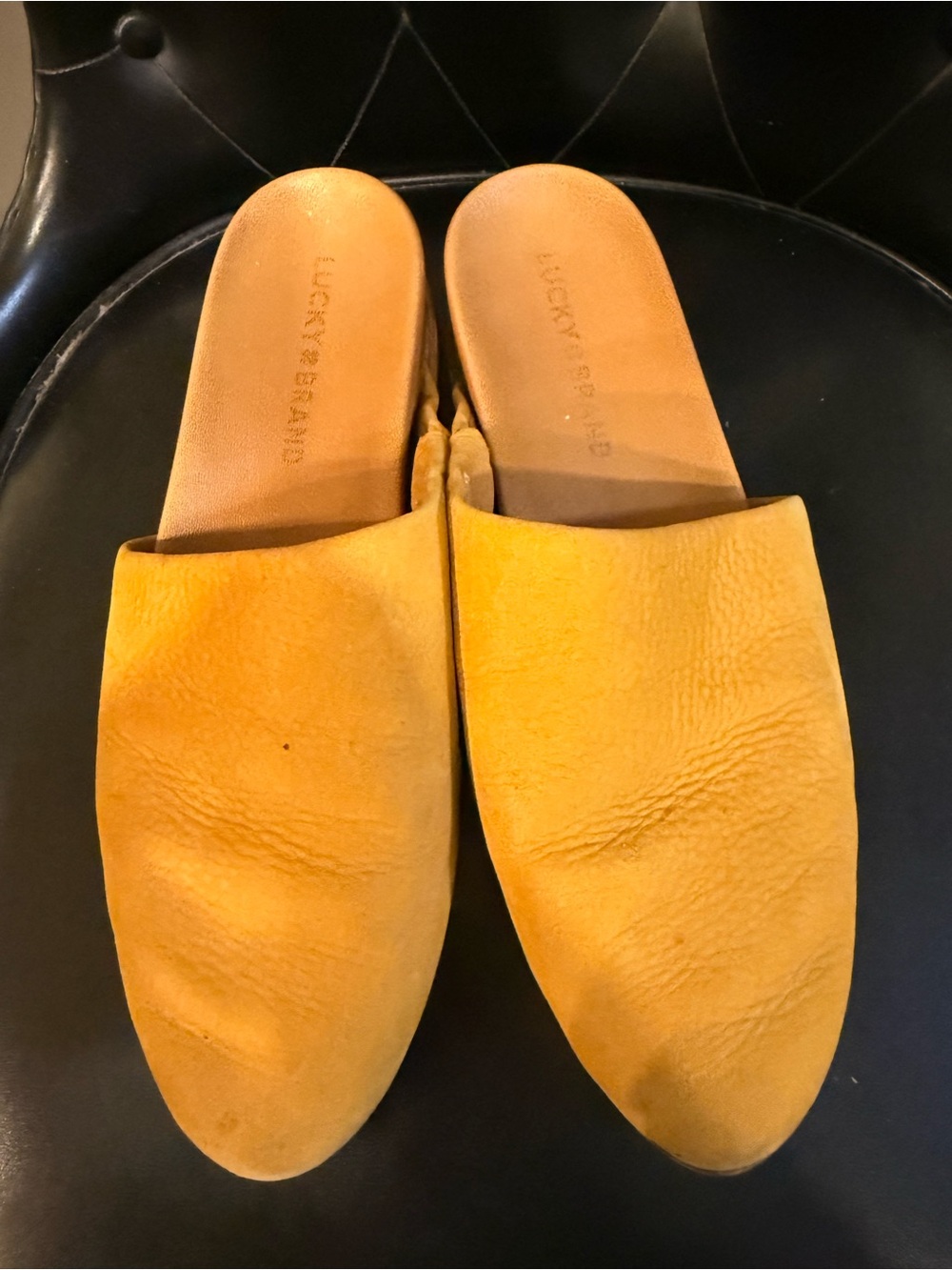 Lucky Brand Suede Slip-On Loafers in Mustard Yellow